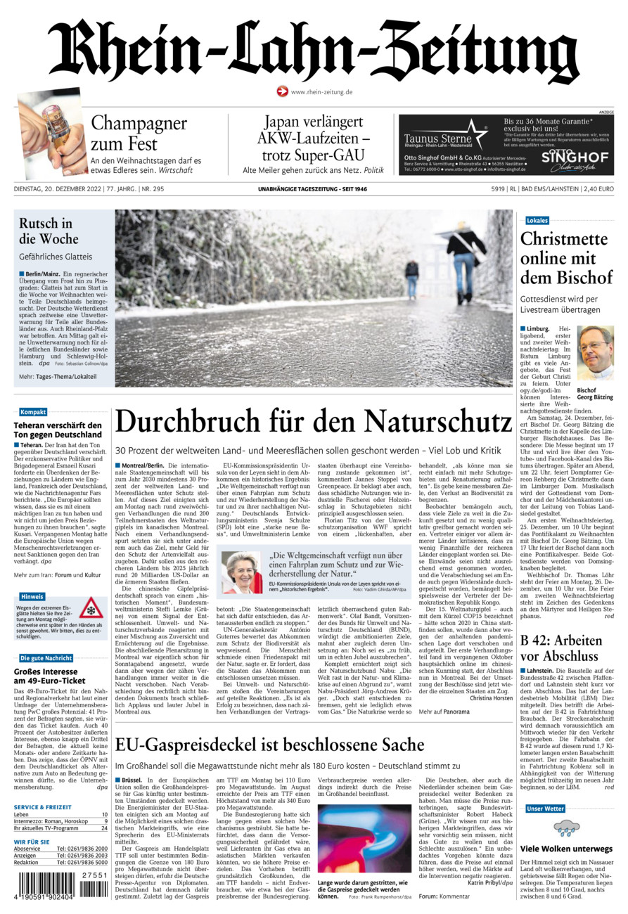 Rhein-Lahn-Zeitung vom Dienstag, 20.12.2022