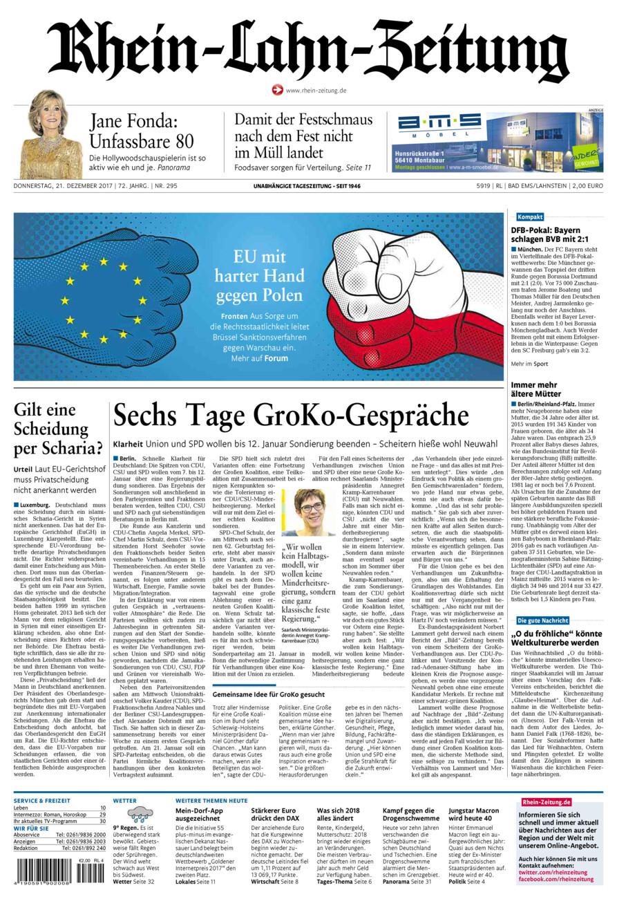 Rhein-Lahn-Zeitung vom Donnerstag, 21.12.2017