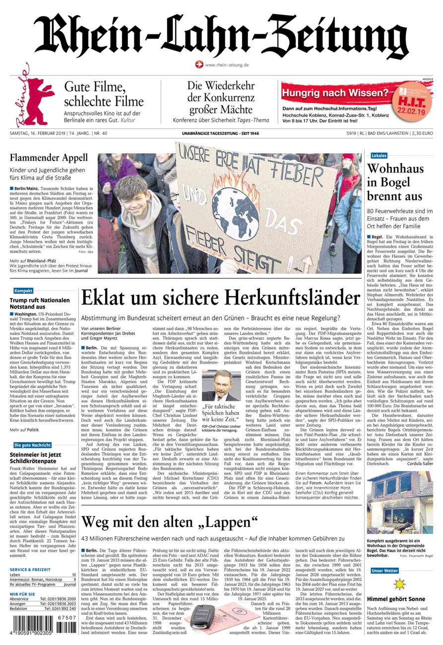 Rhein-Lahn-Zeitung vom Samstag, 16.02.2019