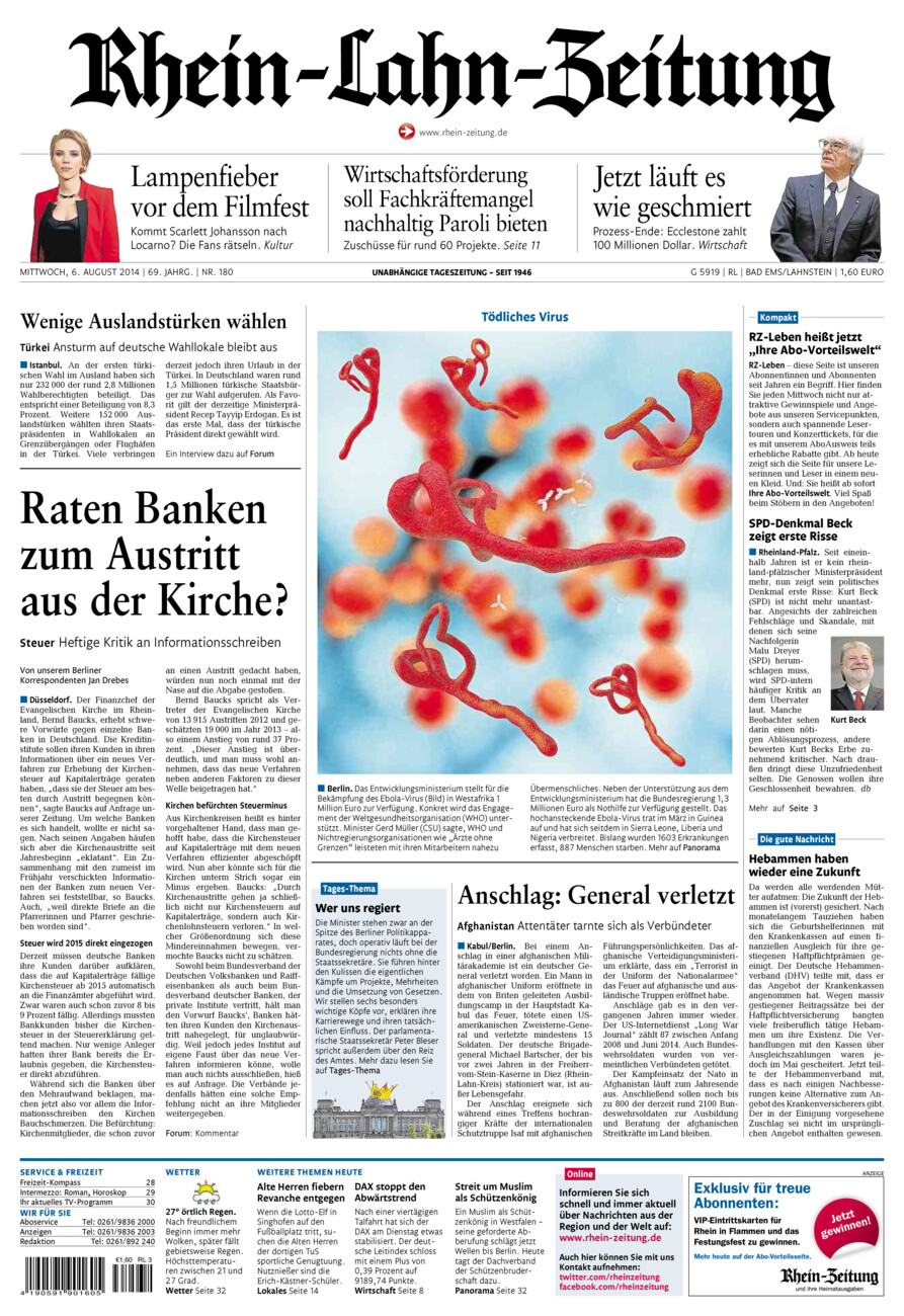 Rhein-Lahn-Zeitung vom Mittwoch, 06.08.2014