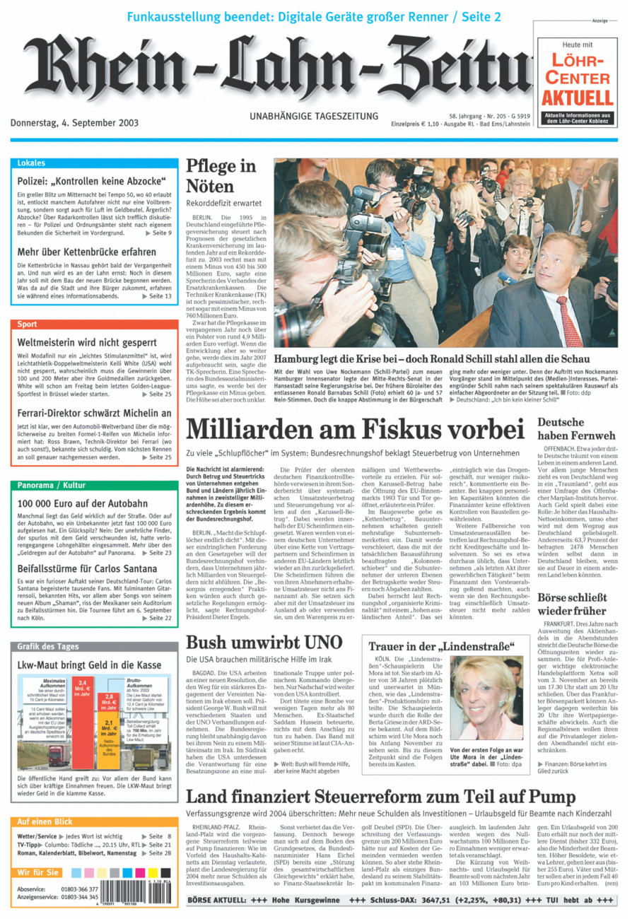 Rhein-Lahn-Zeitung vom Donnerstag, 04.09.2003