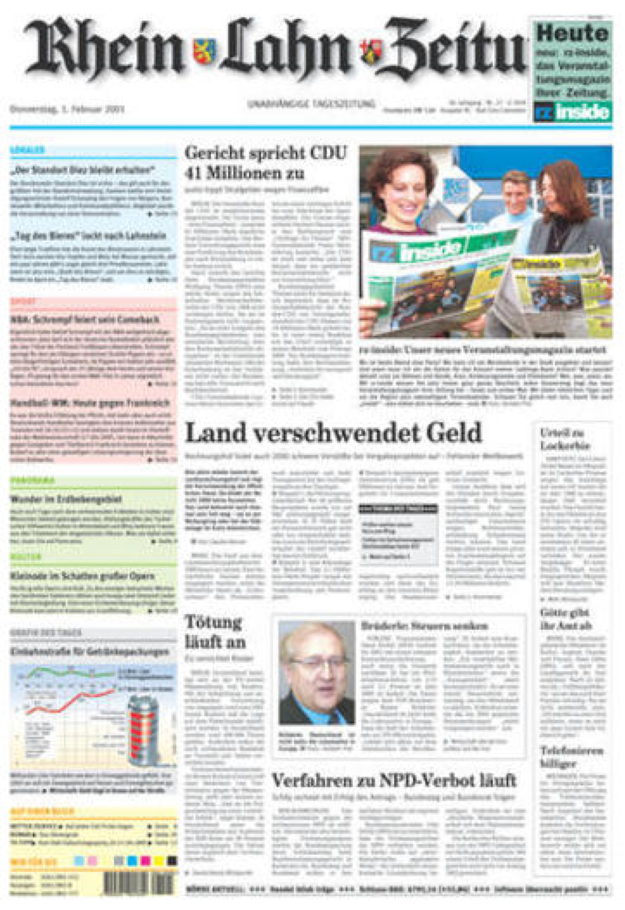 Rhein-Lahn-Zeitung vom Donnerstag, 01.02.2001