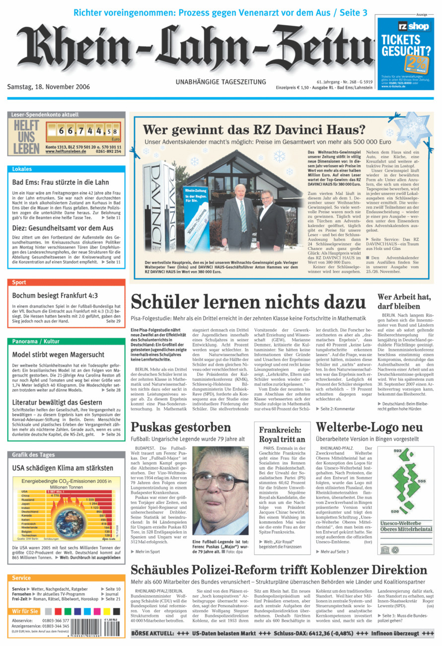 Rhein-Lahn-Zeitung vom Samstag, 18.11.2006