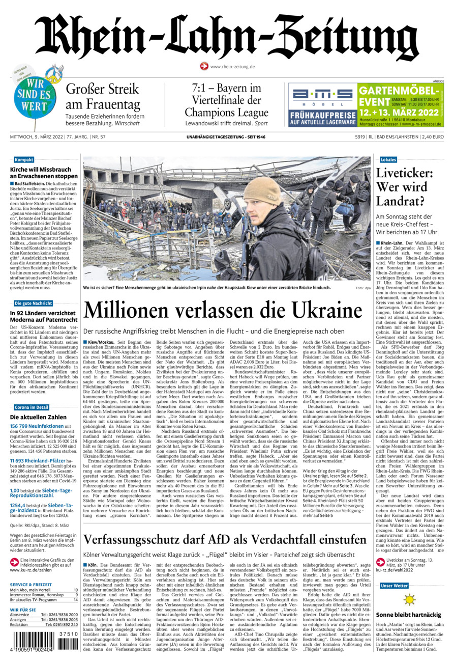 Rhein-Lahn-Zeitung vom Mittwoch, 09.03.2022