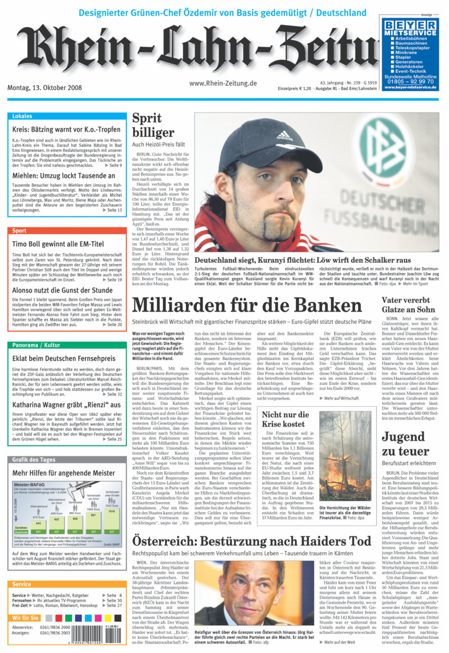 Rhein-Lahn-Zeitung vom Montag, 13.10.2008