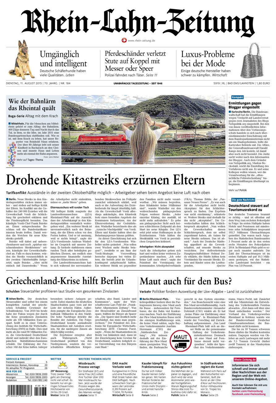 Rhein-Lahn-Zeitung vom Dienstag, 11.08.2015