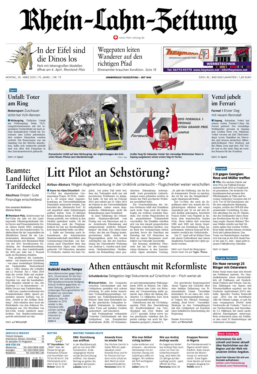 Rhein-Lahn-Zeitung vom Montag, 30.03.2015