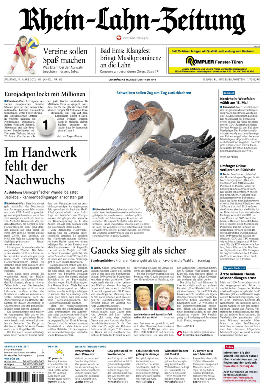 Rhein-Lahn-Zeitung vom Samstag, 17.03.2012