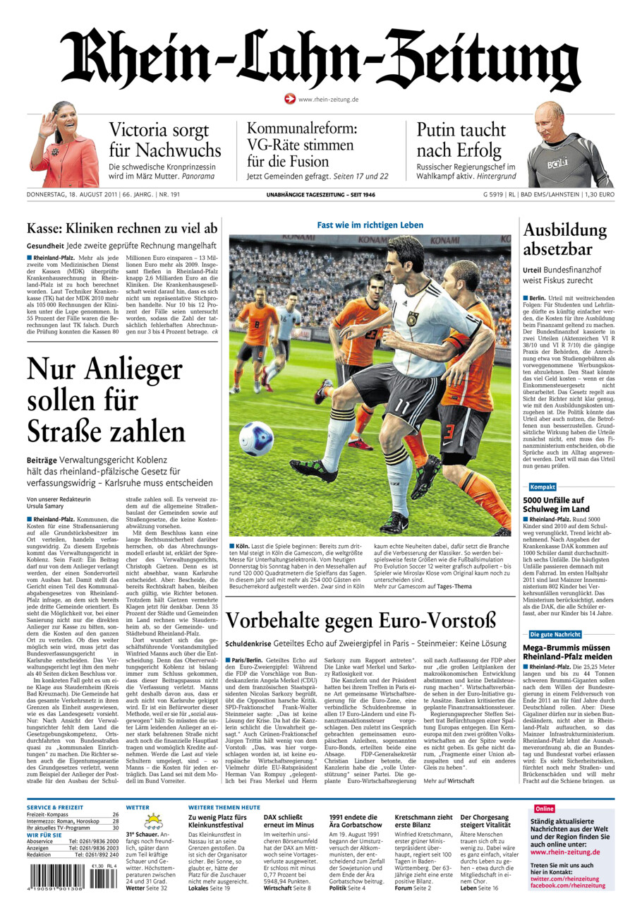 Rhein-Lahn-Zeitung vom Donnerstag, 18.08.2011