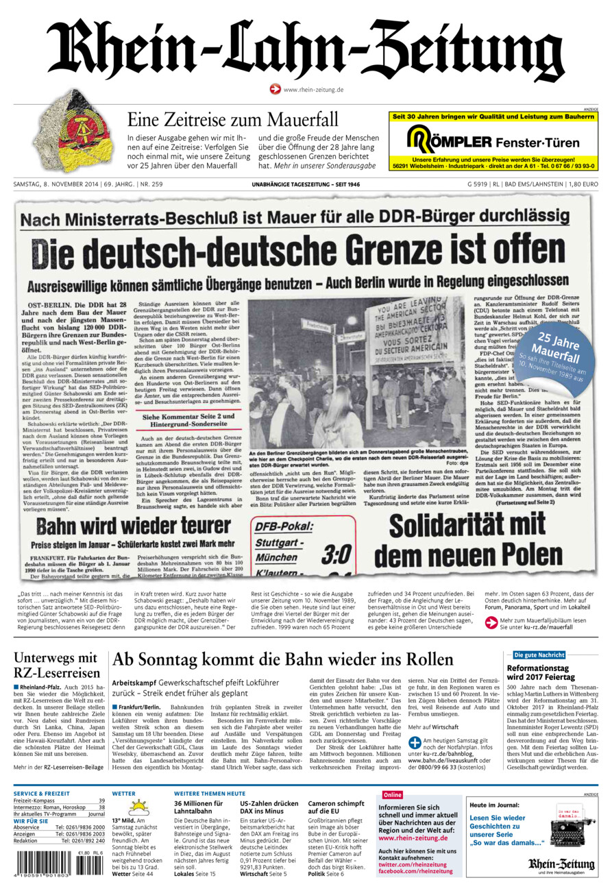 Rhein-Lahn-Zeitung vom Samstag, 08.11.2014