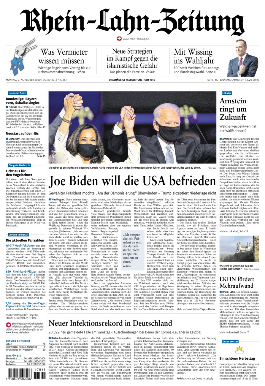 Rhein-Lahn-Zeitung vom Montag, 09.11.2020