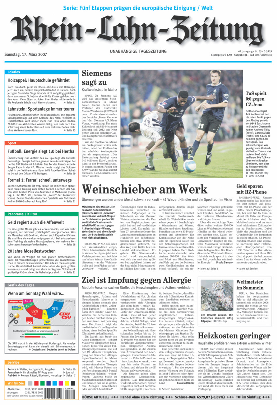 Rhein-Lahn-Zeitung vom Samstag, 17.03.2007