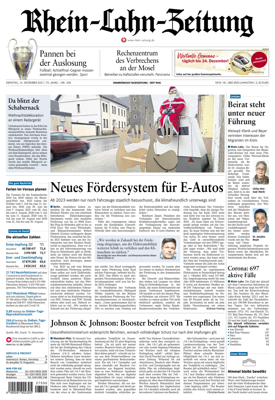 Rhein-Lahn-Zeitung vom Dienstag, 14.12.2021