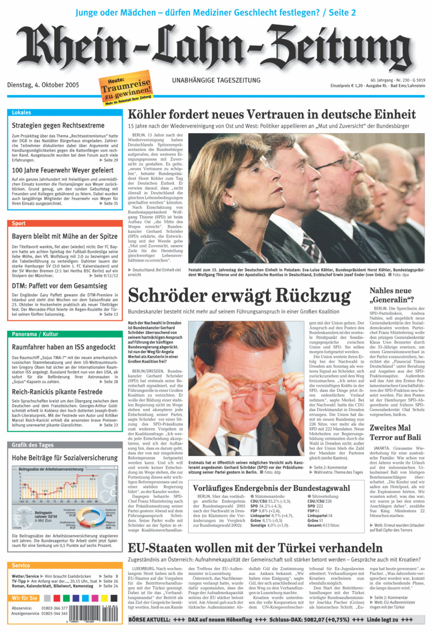 Rhein-Lahn-Zeitung vom Dienstag, 04.10.2005