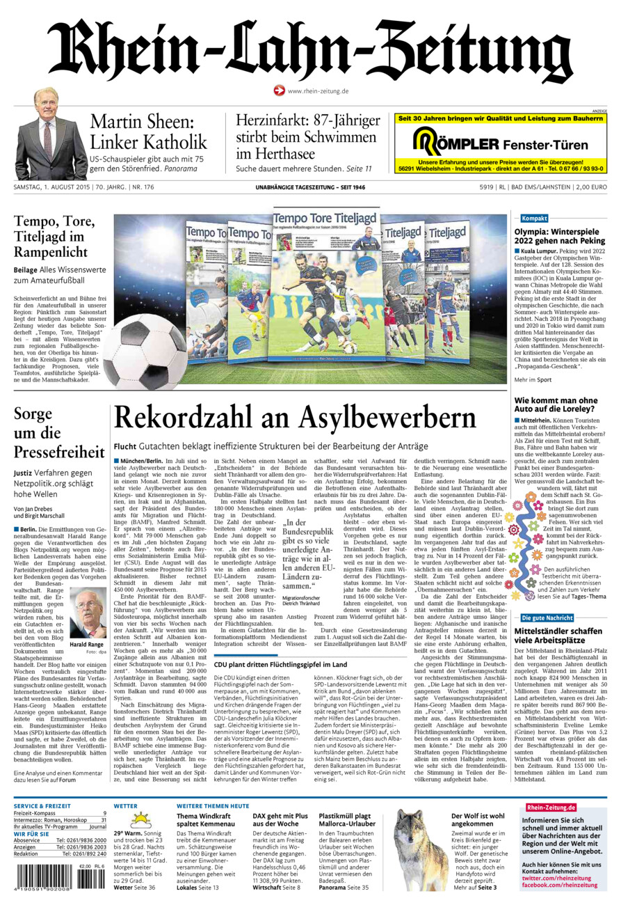 Rhein-Lahn-Zeitung vom Samstag, 01.08.2015
