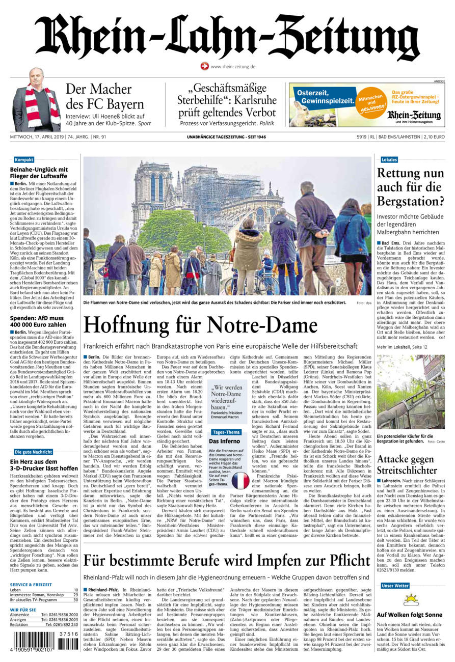 Rhein-Lahn-Zeitung vom Mittwoch, 17.04.2019