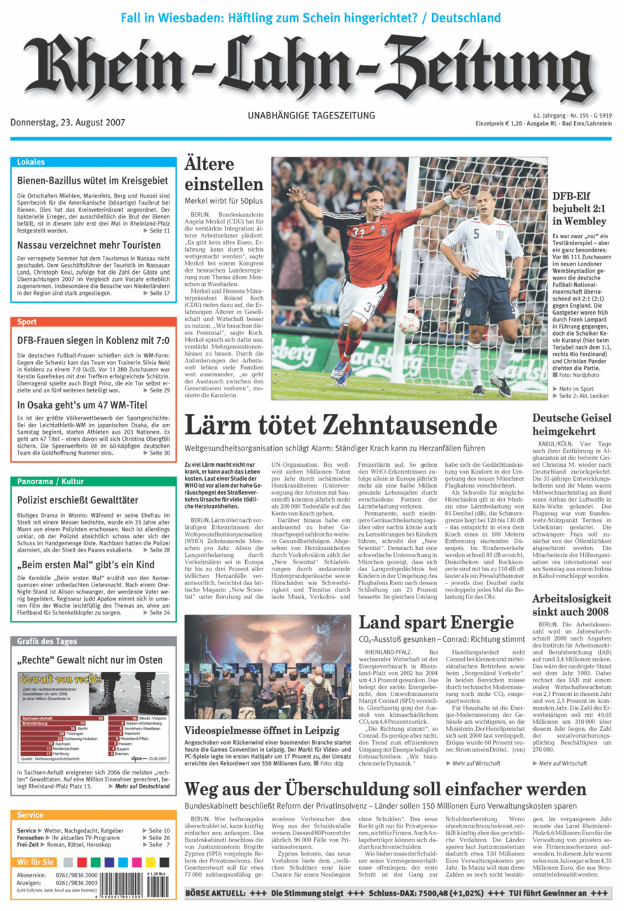 Rhein-Lahn-Zeitung vom Donnerstag, 23.08.2007