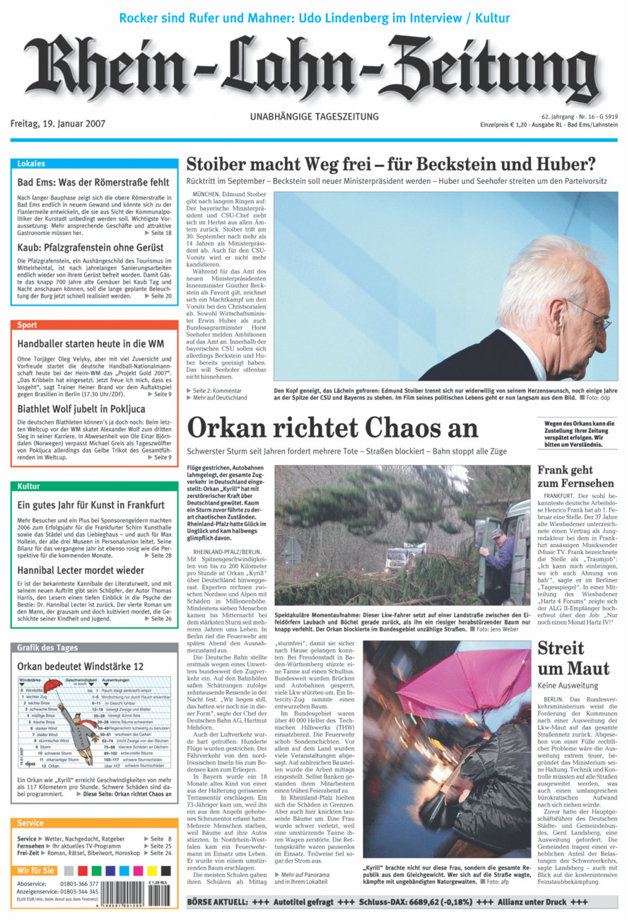 Rhein-Lahn-Zeitung vom Freitag, 19.01.2007