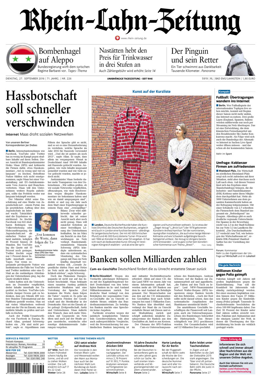 Rhein-Lahn-Zeitung vom Dienstag, 27.09.2016