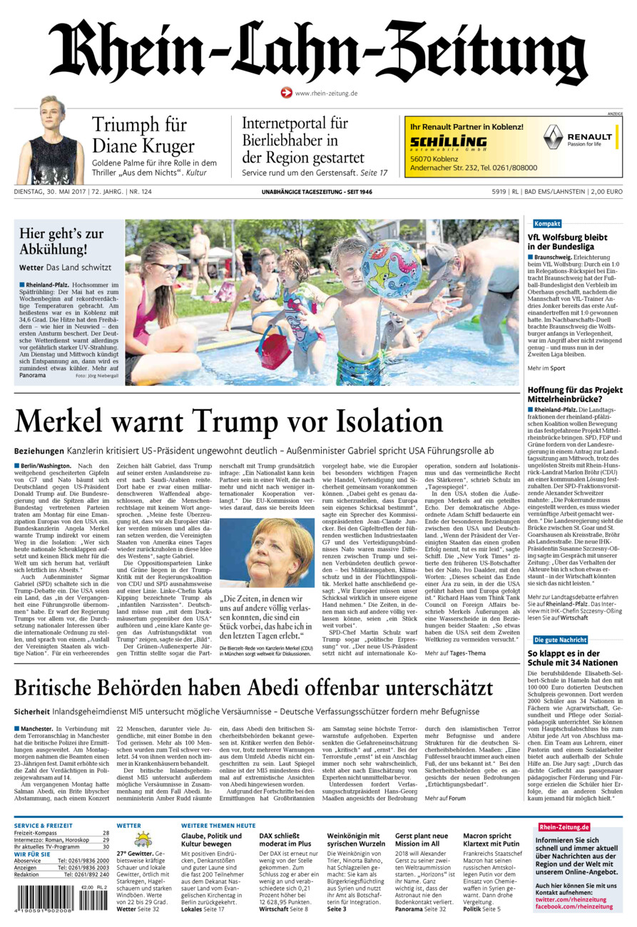 Rhein-Lahn-Zeitung vom Dienstag, 30.05.2017