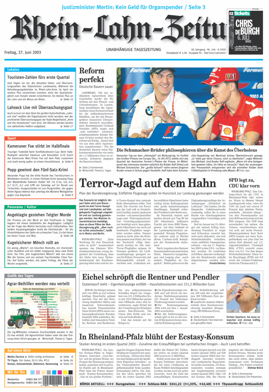 Rhein-Lahn-Zeitung vom Freitag, 27.06.2003