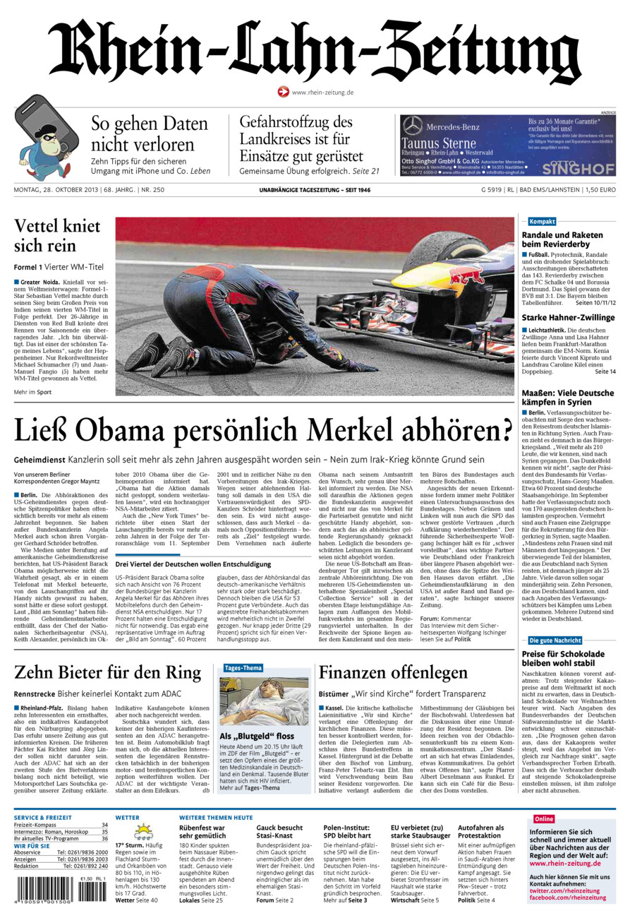 Rhein-Lahn-Zeitung vom Montag, 28.10.2013