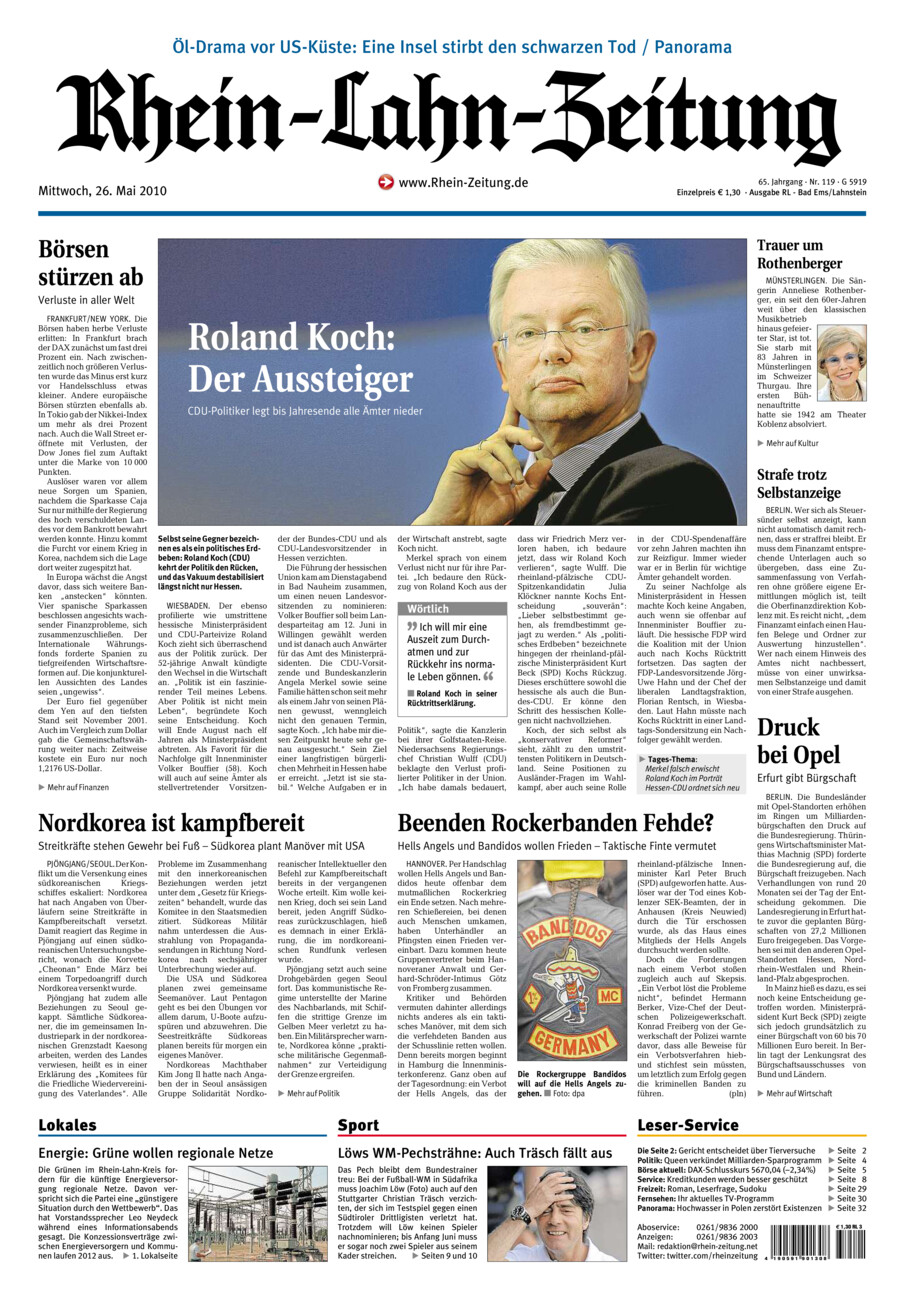 Rhein-Lahn-Zeitung vom Mittwoch, 26.05.2010