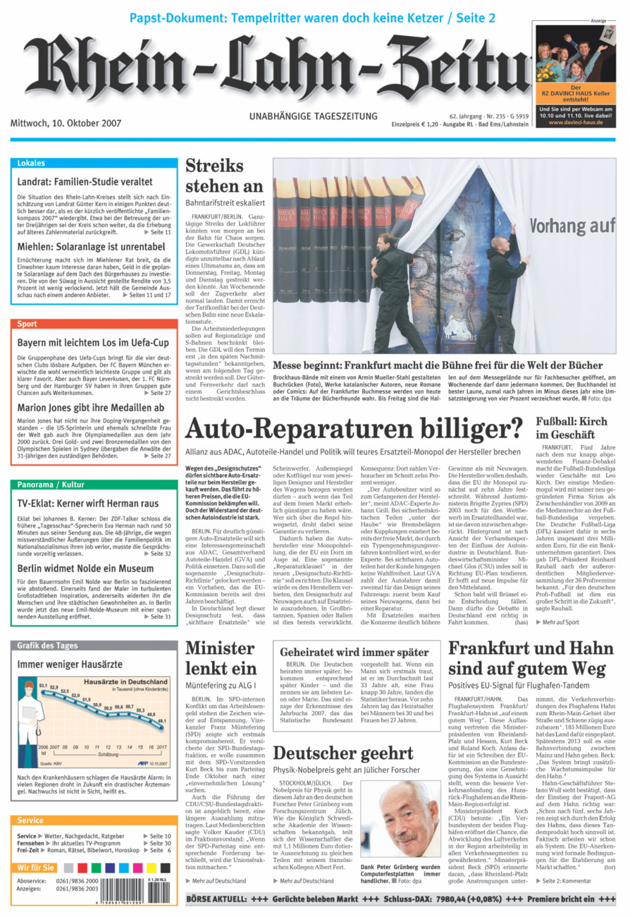 Rhein-Lahn-Zeitung vom Mittwoch, 10.10.2007