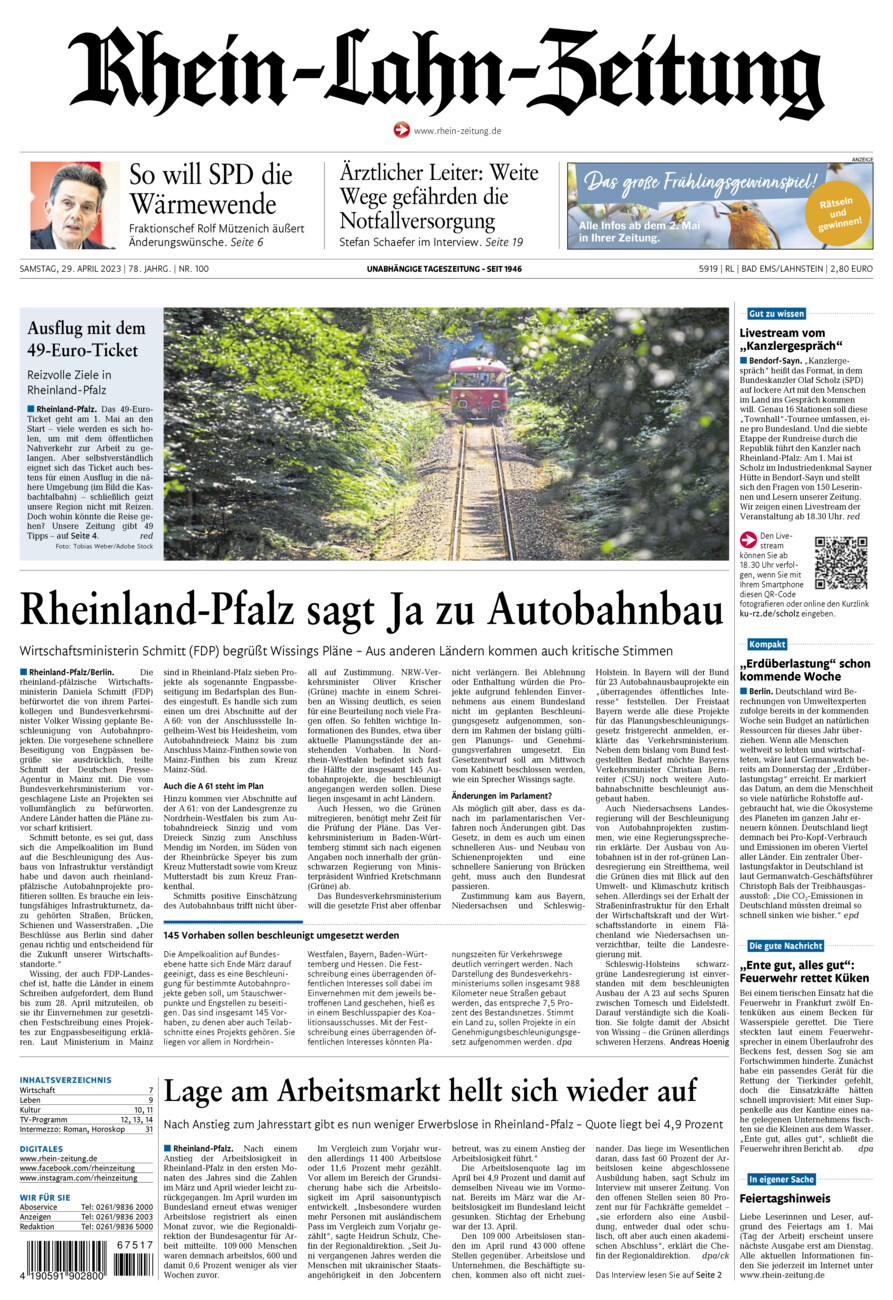 Rhein-Lahn-Zeitung vom Samstag, 29.04.2023