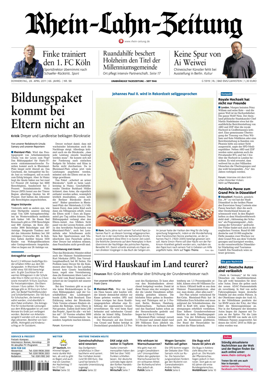 Rhein-Lahn-Zeitung vom Donnerstag, 28.04.2011