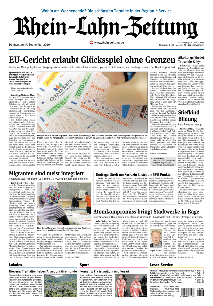 Rhein-Lahn-Zeitung vom Donnerstag, 09.09.2010