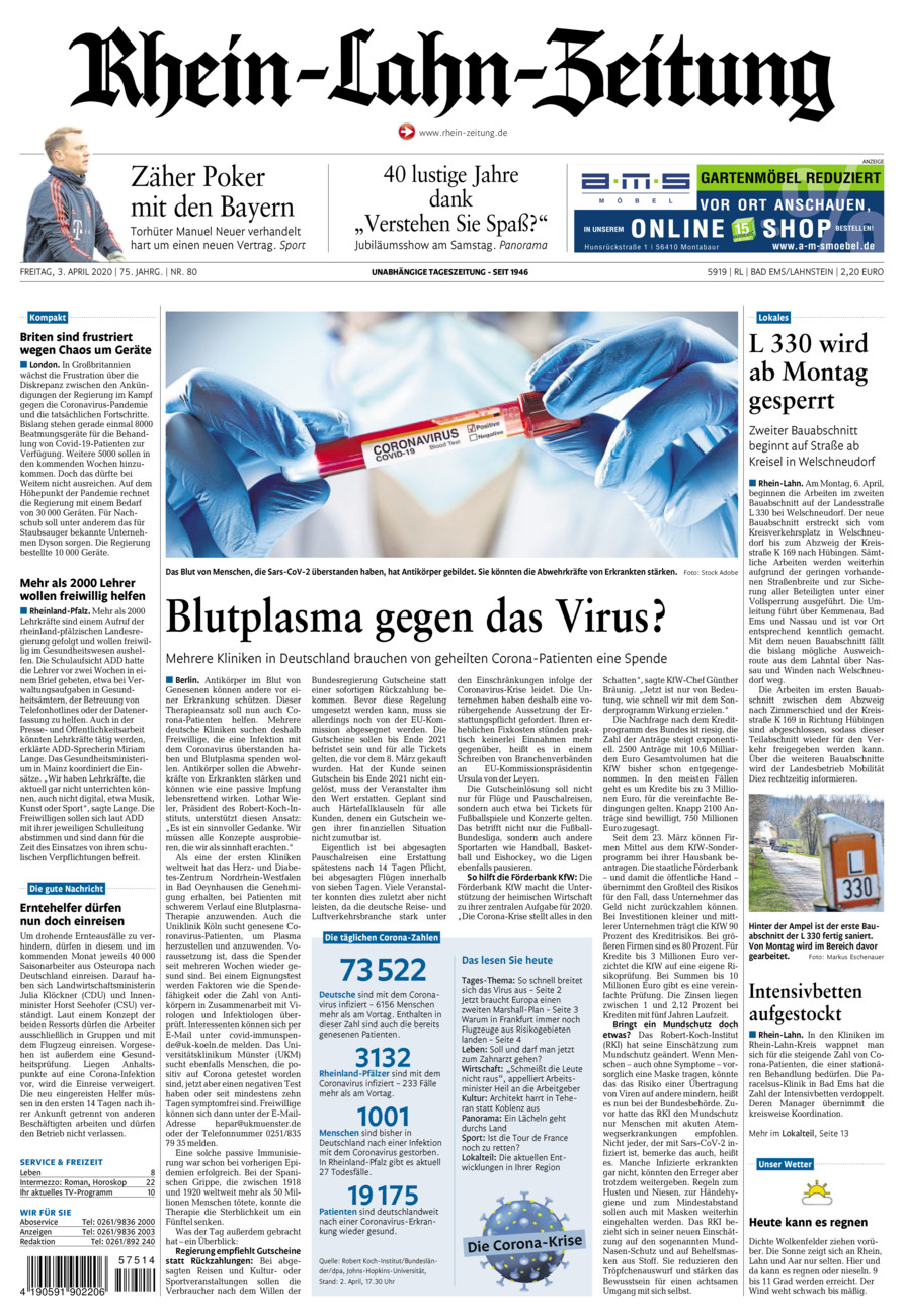 Rhein-Lahn-Zeitung vom Freitag, 03.04.2020