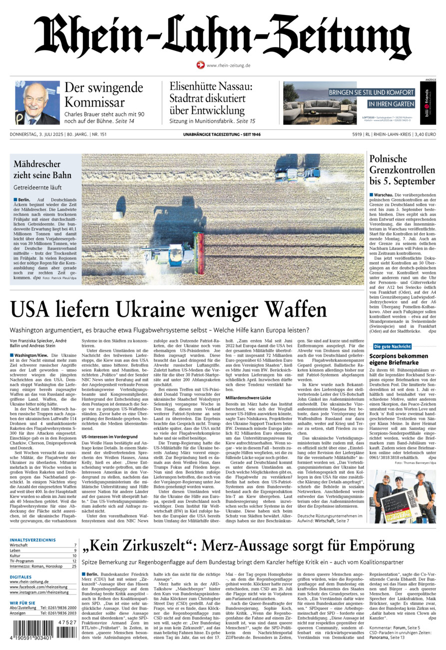 Rhein-Lahn-Zeitung vom Donnerstag, 03.07.2025