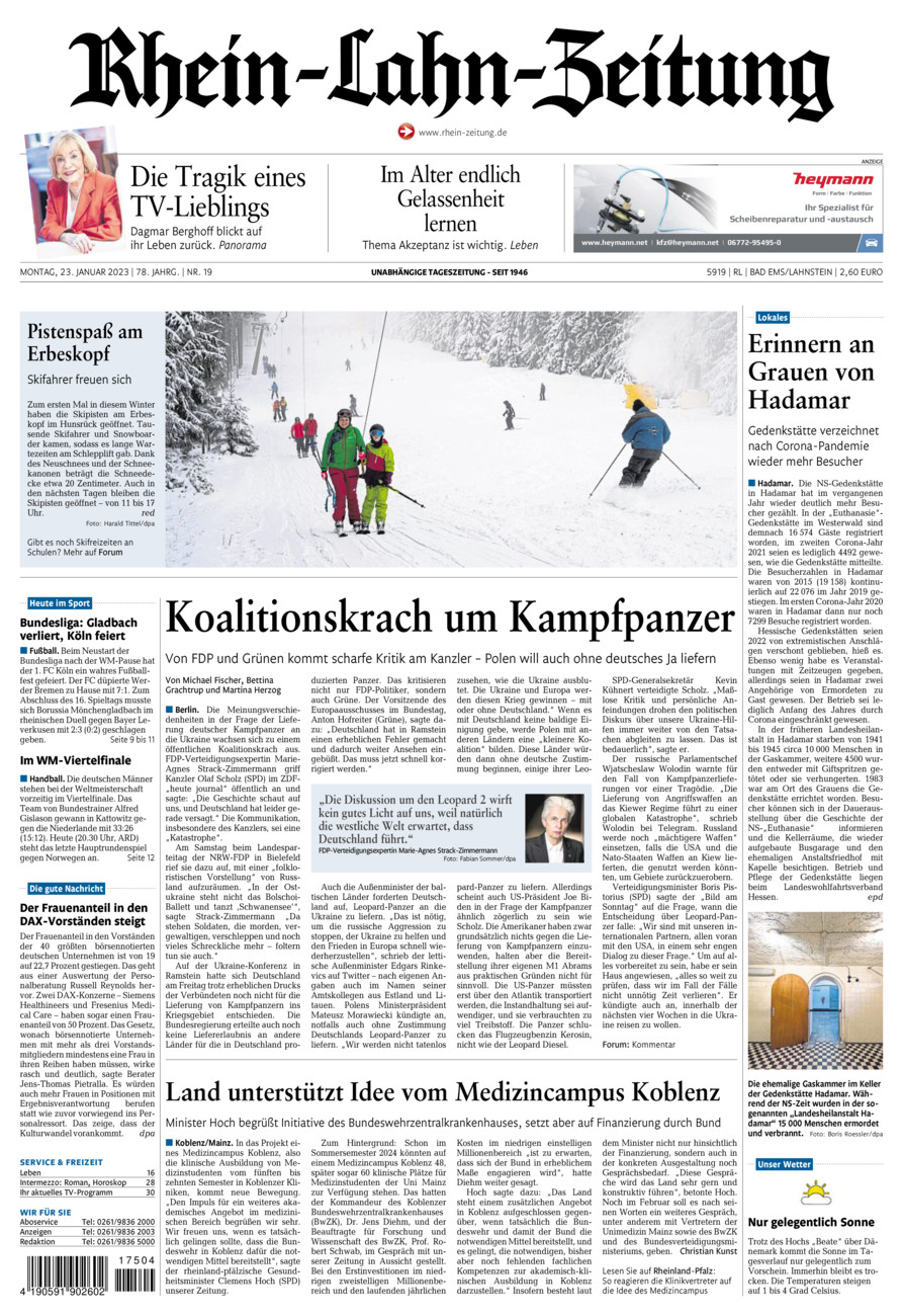 Rhein-Lahn-Zeitung vom Montag, 23.01.2023
