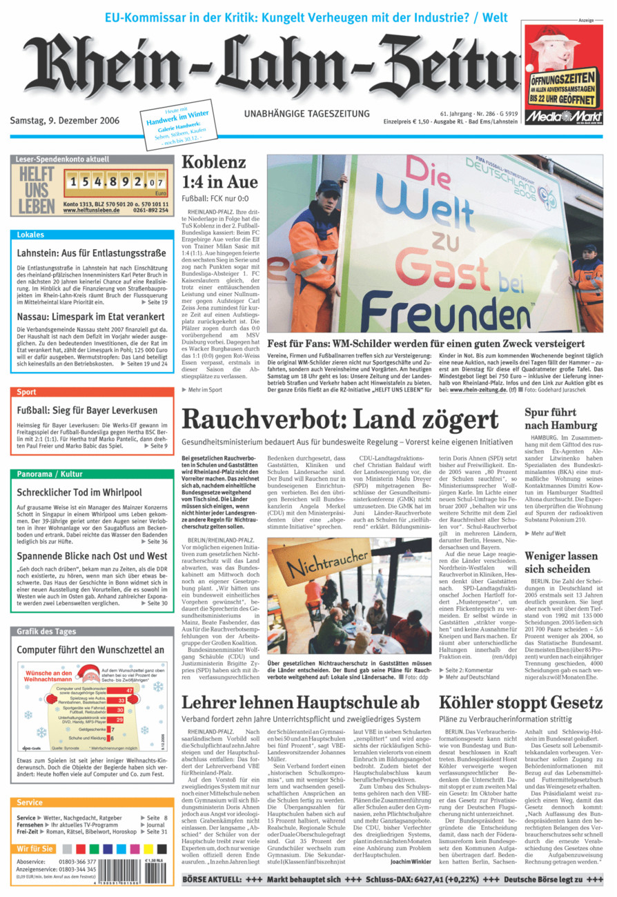 Rhein-Lahn-Zeitung vom Samstag, 09.12.2006