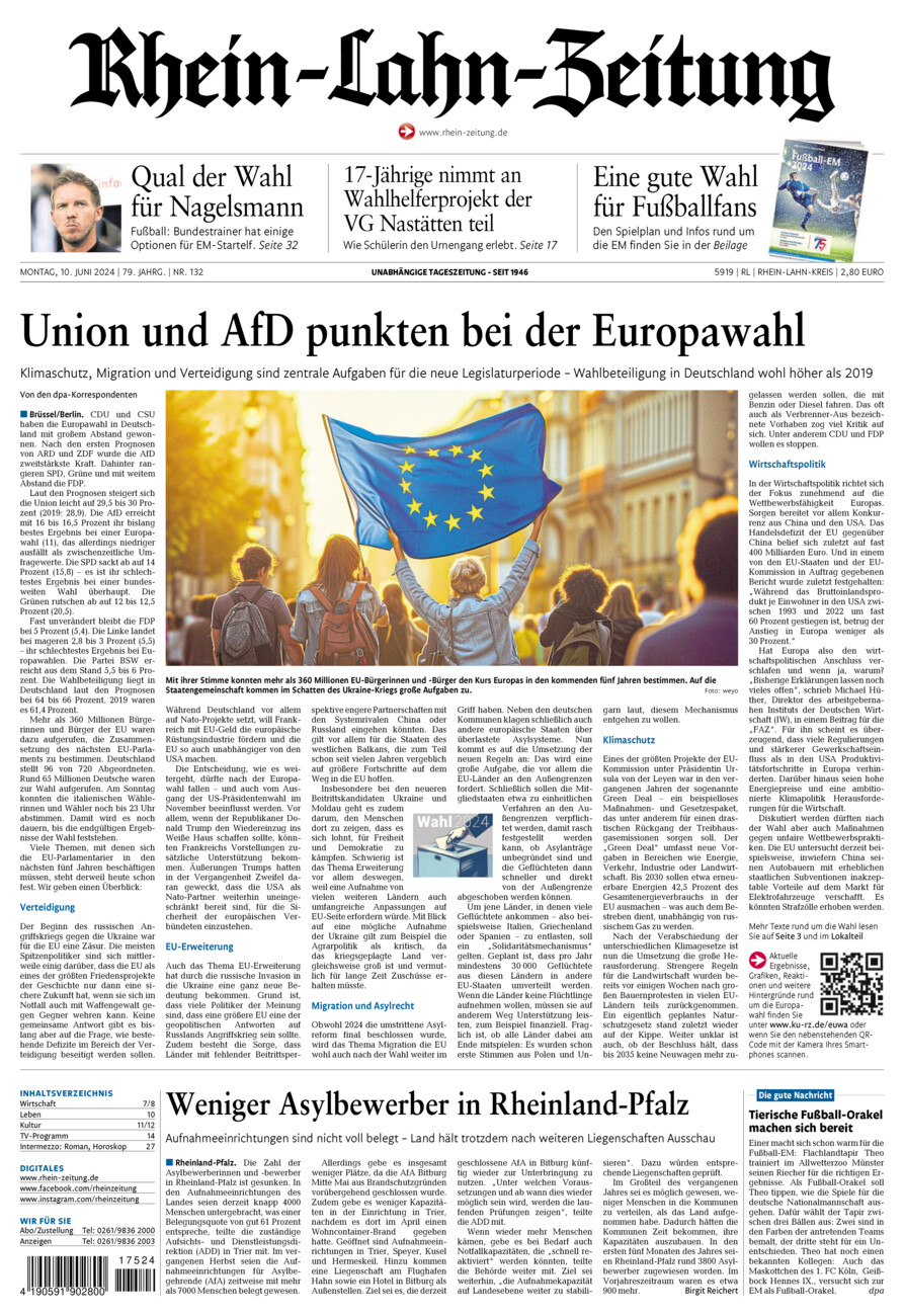 Rhein-Lahn-Zeitung vom Montag, 10.06.2024