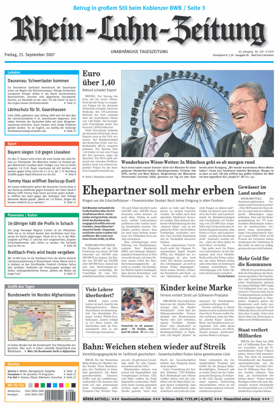 Rhein-Lahn-Zeitung vom Freitag, 21.09.2007