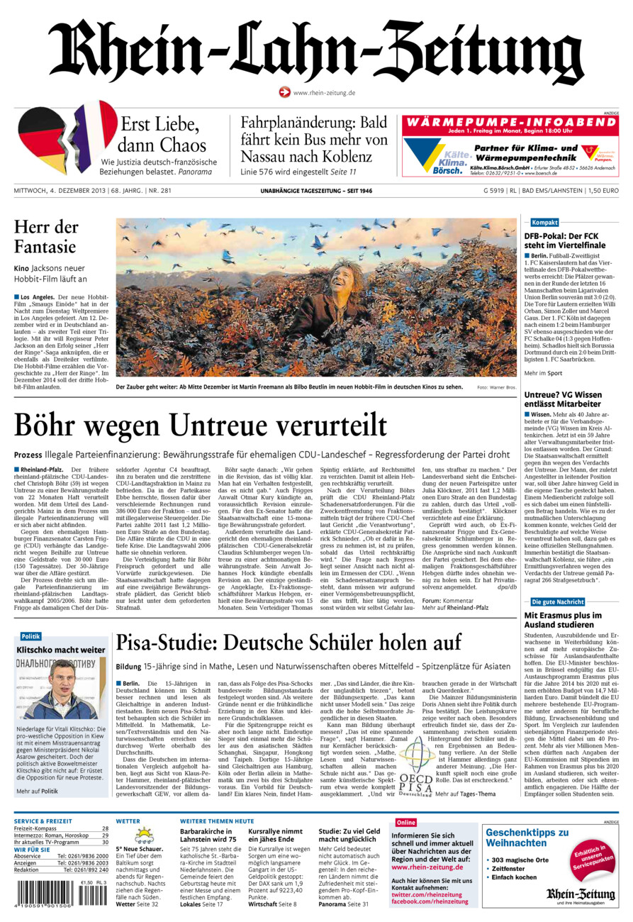 Rhein-Lahn-Zeitung vom Mittwoch, 04.12.2013