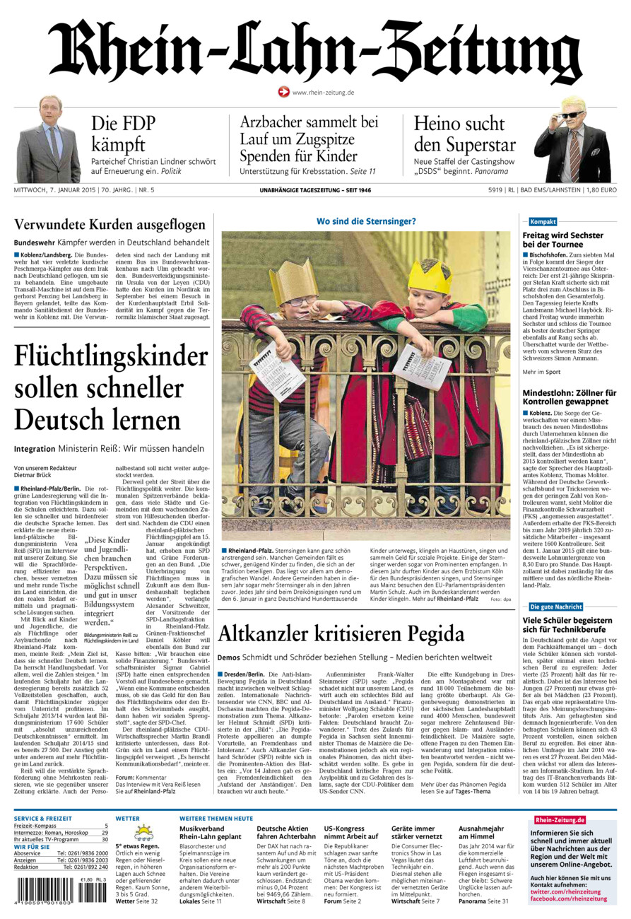 Rhein-Lahn-Zeitung vom Mittwoch, 07.01.2015