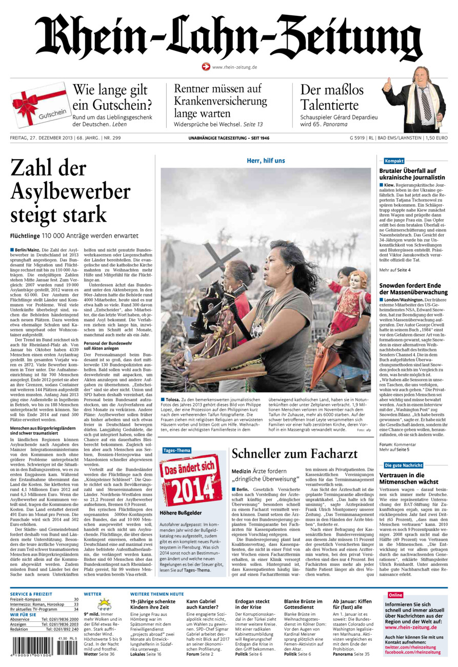 Rhein-Lahn-Zeitung vom Freitag, 27.12.2013