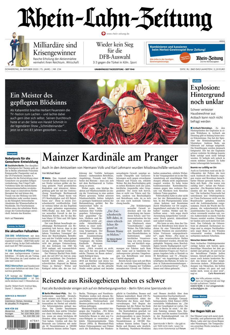 Rhein-Lahn-Zeitung vom Donnerstag, 08.10.2020