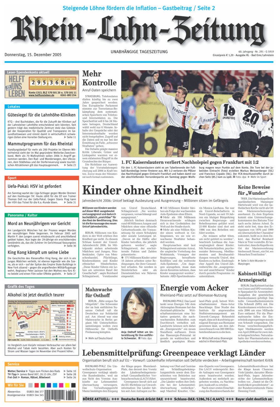 Rhein-Lahn-Zeitung vom Donnerstag, 15.12.2005