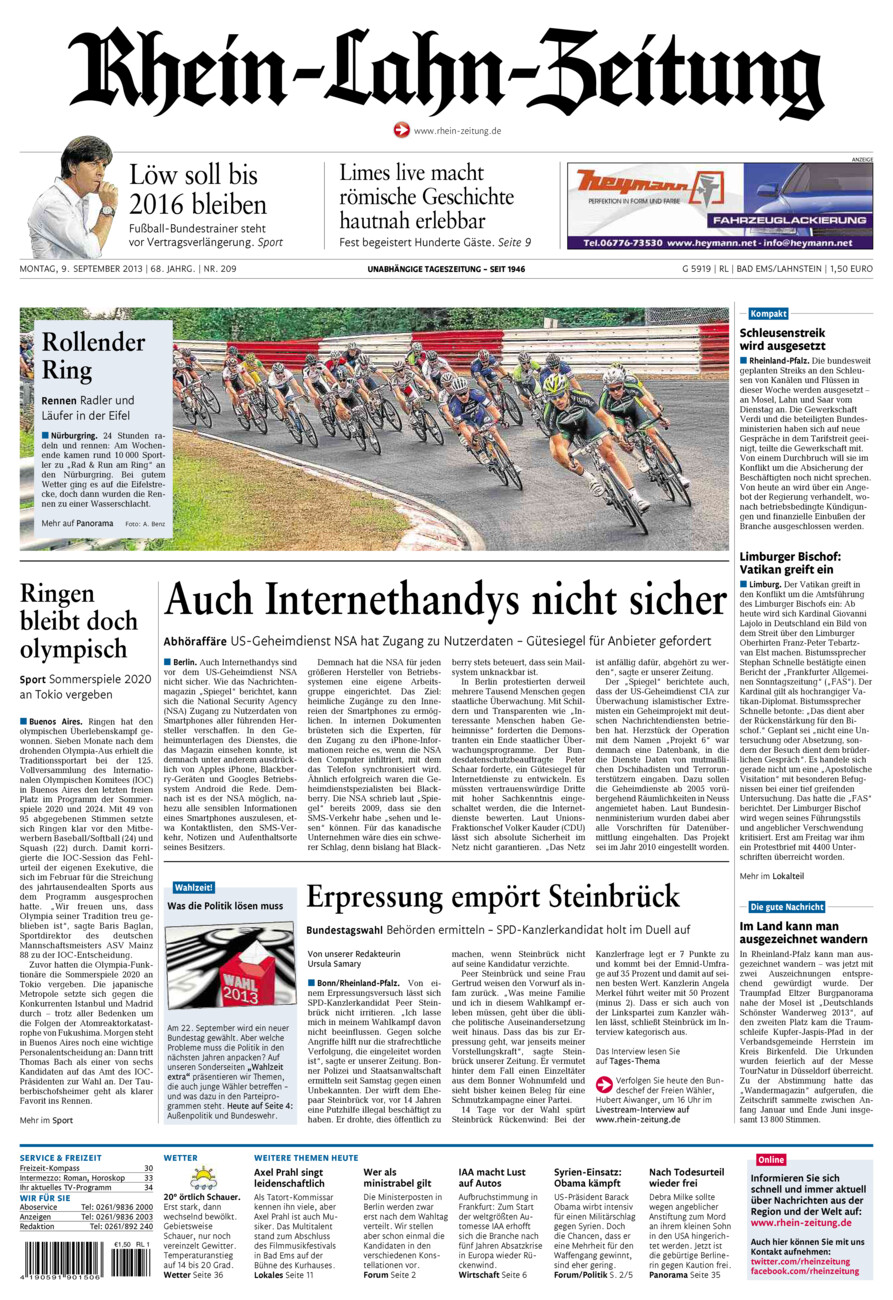 Rhein-Lahn-Zeitung vom Montag, 09.09.2013