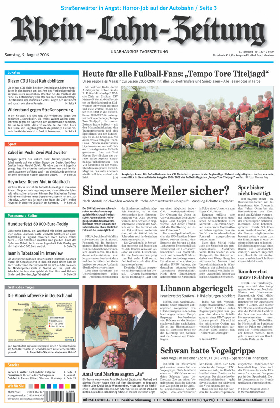 Rhein-Lahn-Zeitung vom Samstag, 05.08.2006