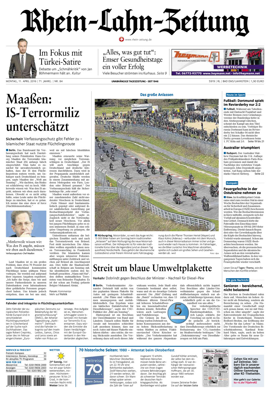 Rhein-Lahn-Zeitung vom Montag, 11.04.2016