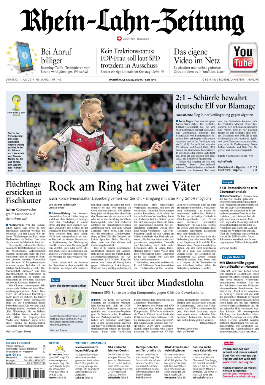 Rhein-Lahn-Zeitung vom Dienstag, 01.07.2014