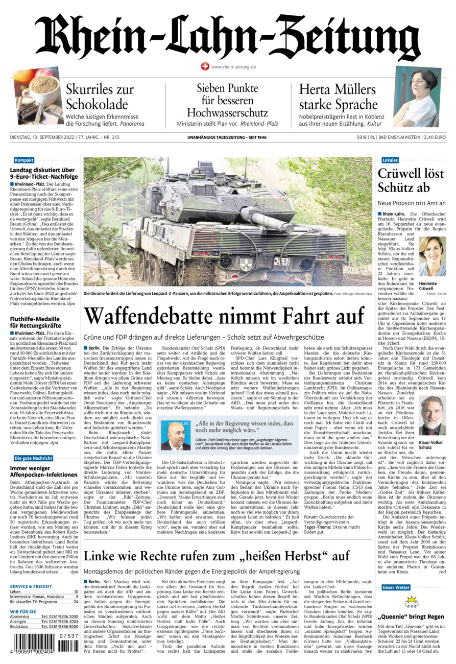 Rhein-Lahn-Zeitung vom Dienstag, 13.09.2022