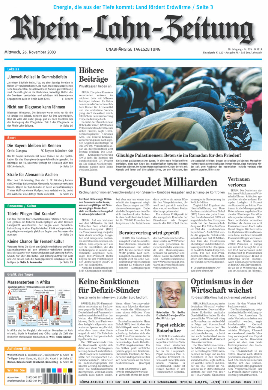 Rhein-Lahn-Zeitung vom Mittwoch, 26.11.2003