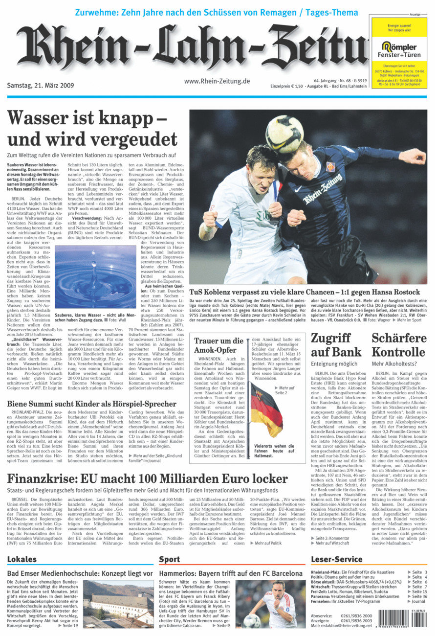 Rhein-Lahn-Zeitung vom Samstag, 21.03.2009