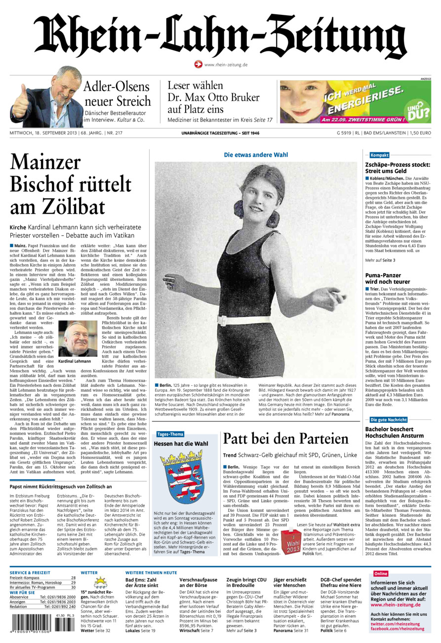 Rhein-Lahn-Zeitung vom Mittwoch, 18.09.2013